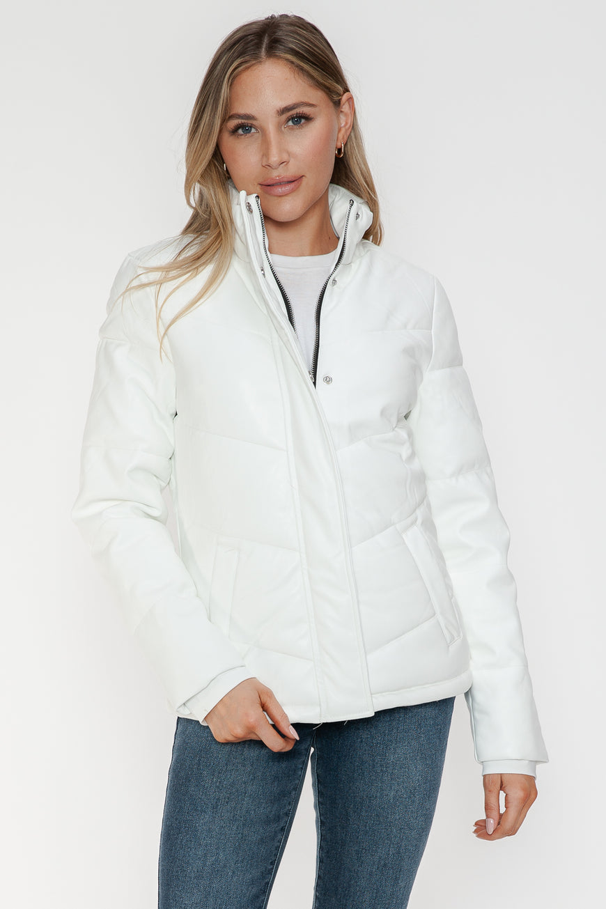 Snobbish Pocketed Zip Up Turtleneck Puffer Jacket - TopFashionHQ