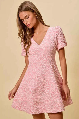 SO ME Floral Jacquard Fit And Flare Daily Mini Dress