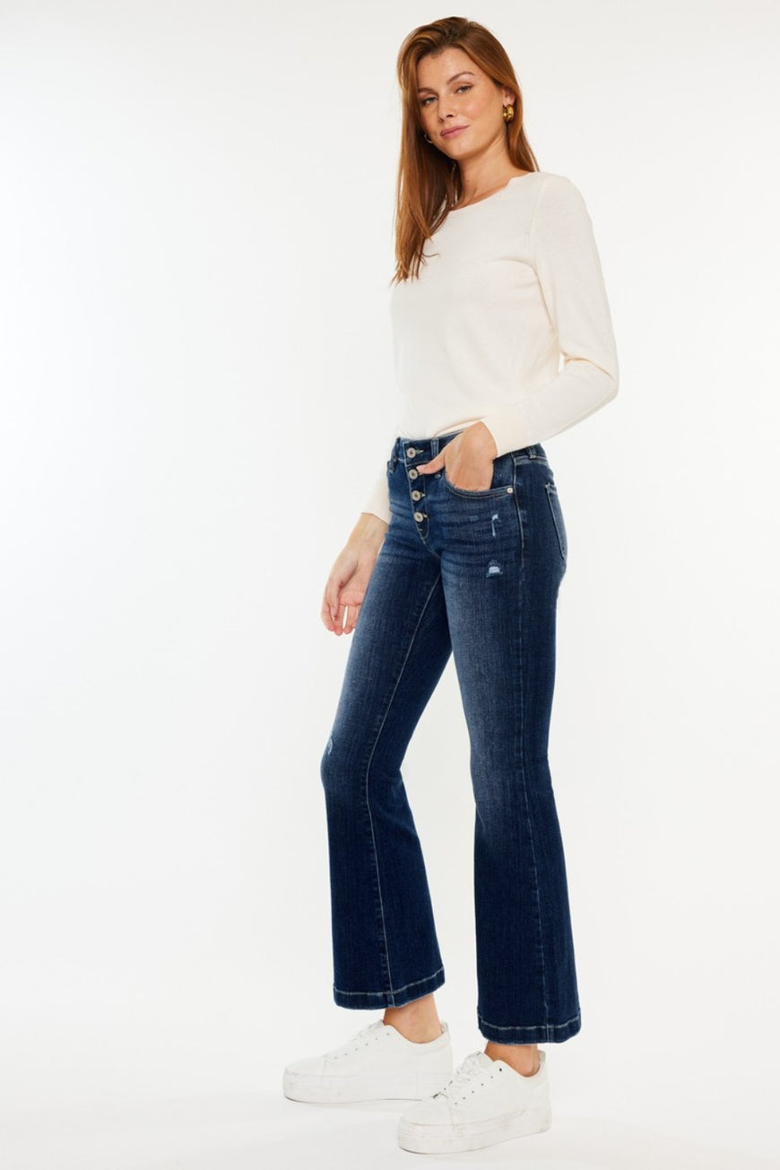 Kancan Mid Rise Button Fly Flare Jeans