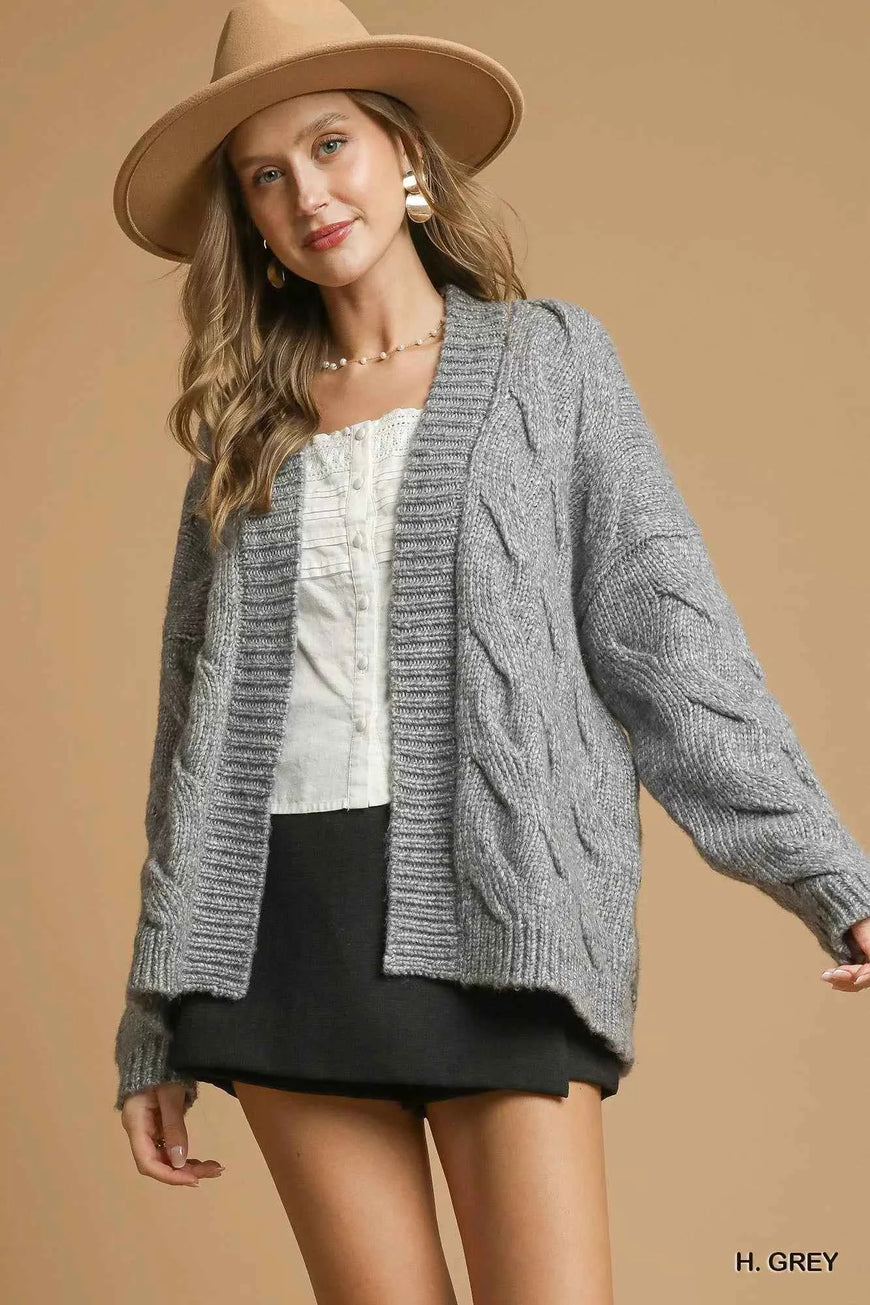 Umgee Chunky Cable Knit Open Front Cardigan