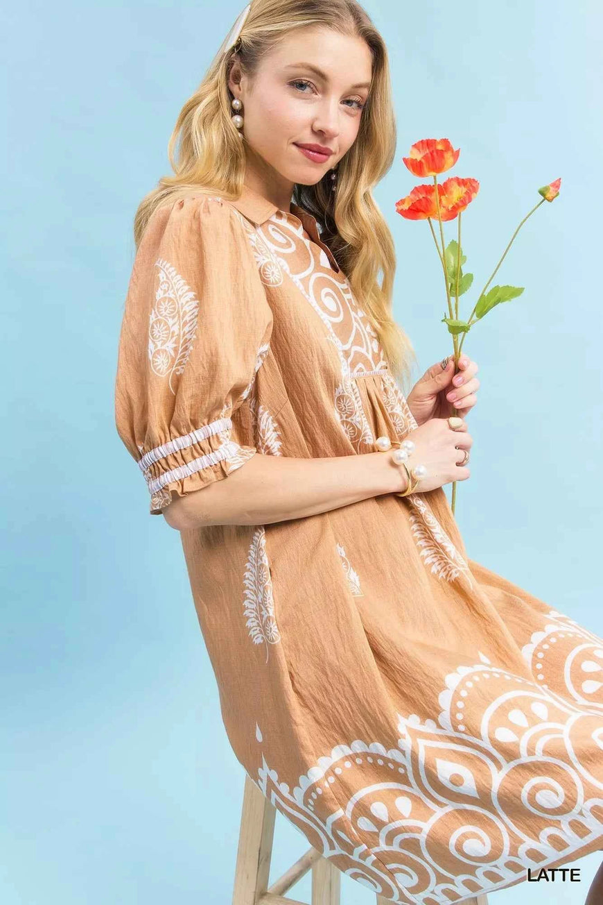 Umgee Paisley Mandala Print Babydoll Dress