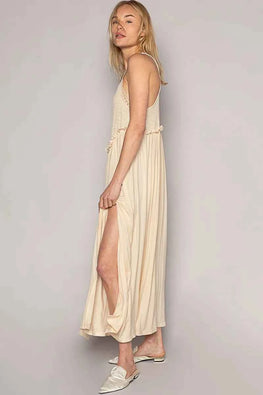 POL Frill Slit Square Neck Cami Dress