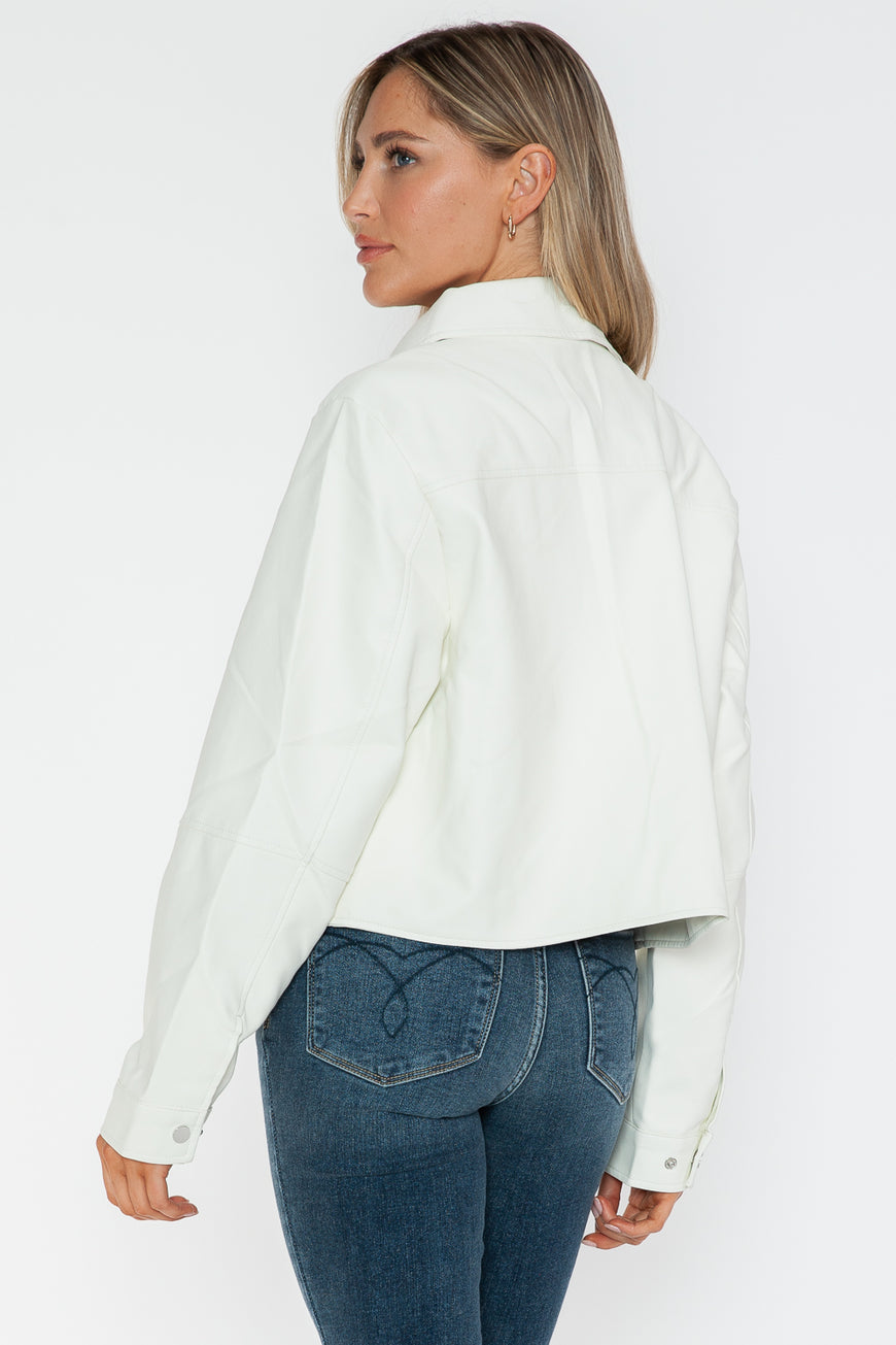 Snobbish Snap Down Long Sleeve PU Leather Jacket - TopFashionHQ