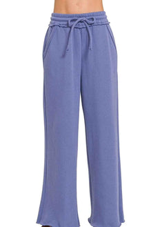Zenana Fleece Exposed Seam Wide Leg Sweatpants