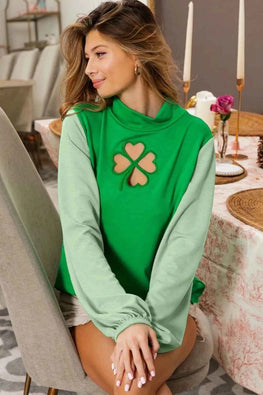BiBi Ft Color Block Clover Cut Out Puff Sleeves Top