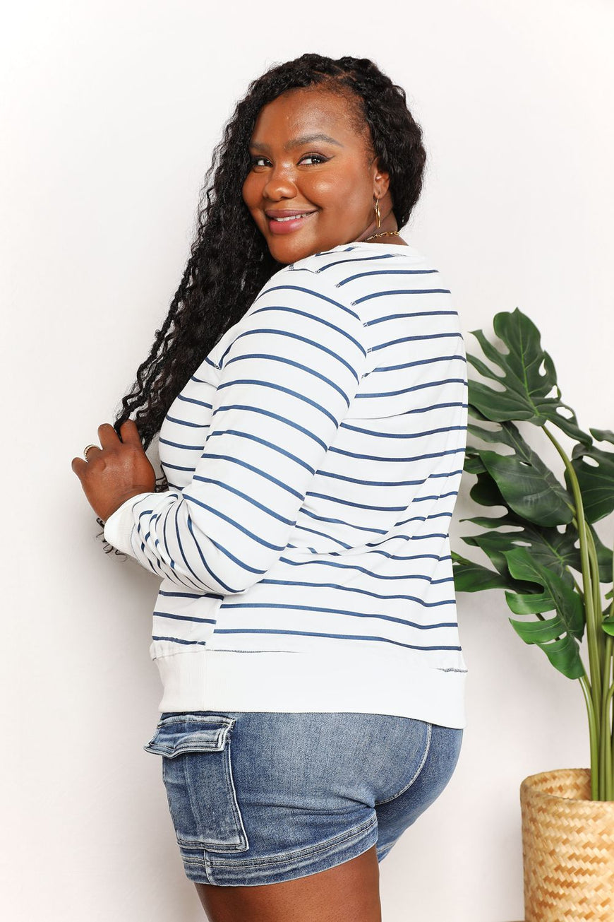 Double Take Striped Long Sleeve Round Neck Top - TopFashionHQ