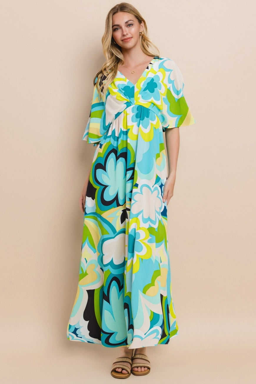 ODDI Floral Printed Slit Maxi Dress - TopFashionHQ
