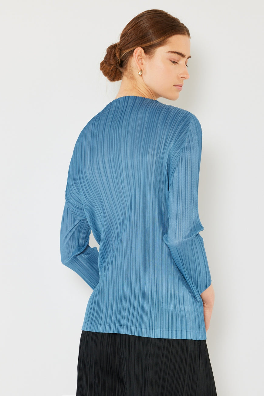 Marina West Swim Pleated Long Sleeve Boatneck Top - TopFashionHQ