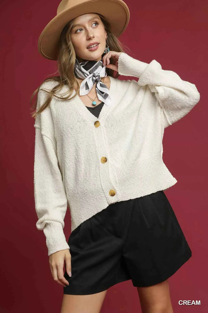 Umgee Button-Front V-Neck Knit Cardigan