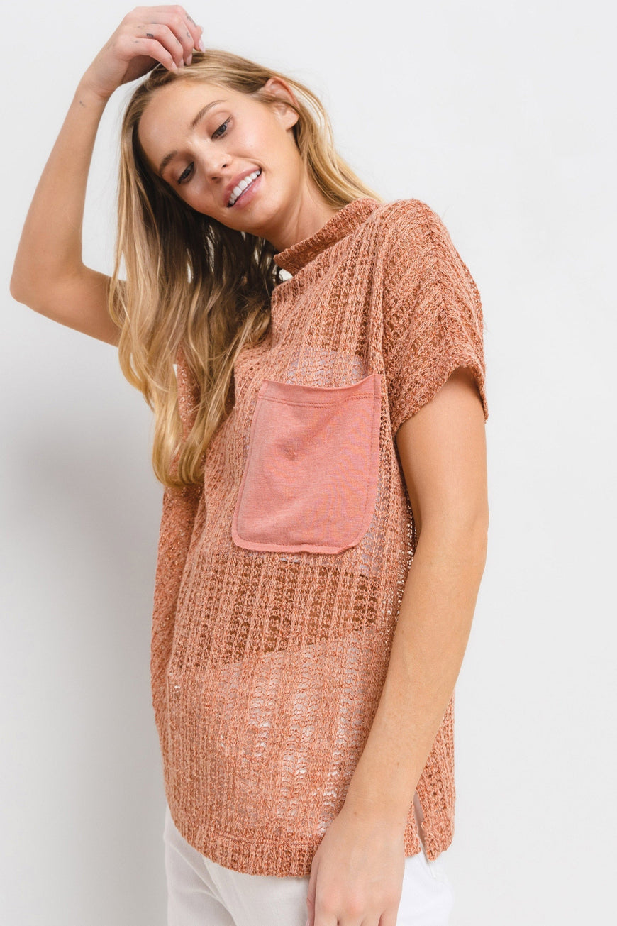 Ces Femme See Through Crochet Mock Neck Cover Up - TopFashionHQ