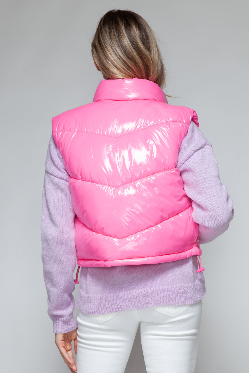 Snobbish Zip Up Turtleneck Shiny Quilted Vest - TopFashionHQ