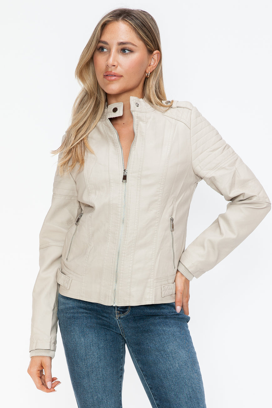 Snobbish PU Leather Biker Jacket with Side Zip Pockets - TopFashionHQ