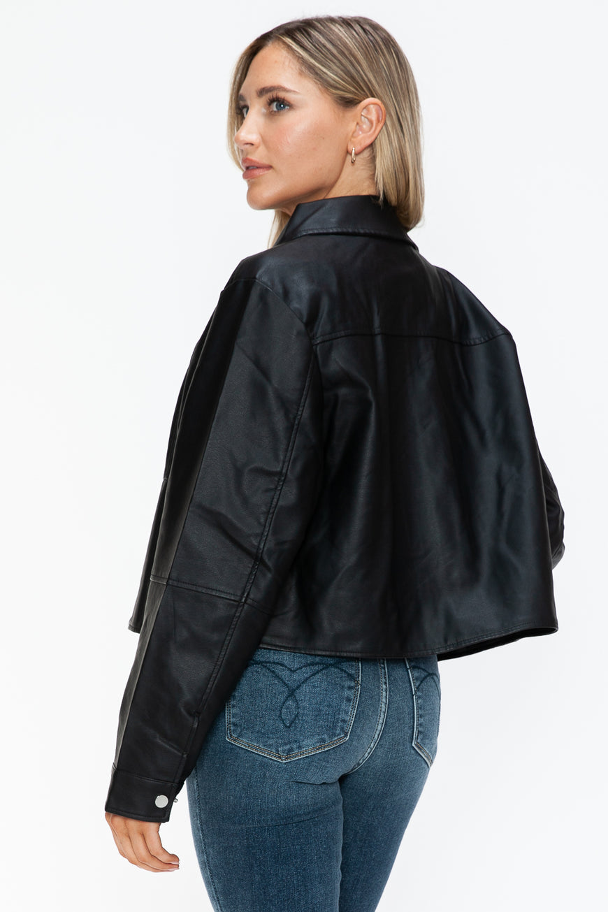 Snobbish Snap Down Long Sleeve PU Leather Jacket - TopFashionHQ