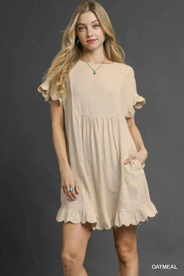 Umgee Linen Ruffle Hem Babydoll Dress