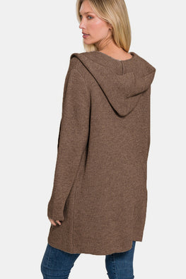 Zenana Hooded Open Front Sweater Cardigan