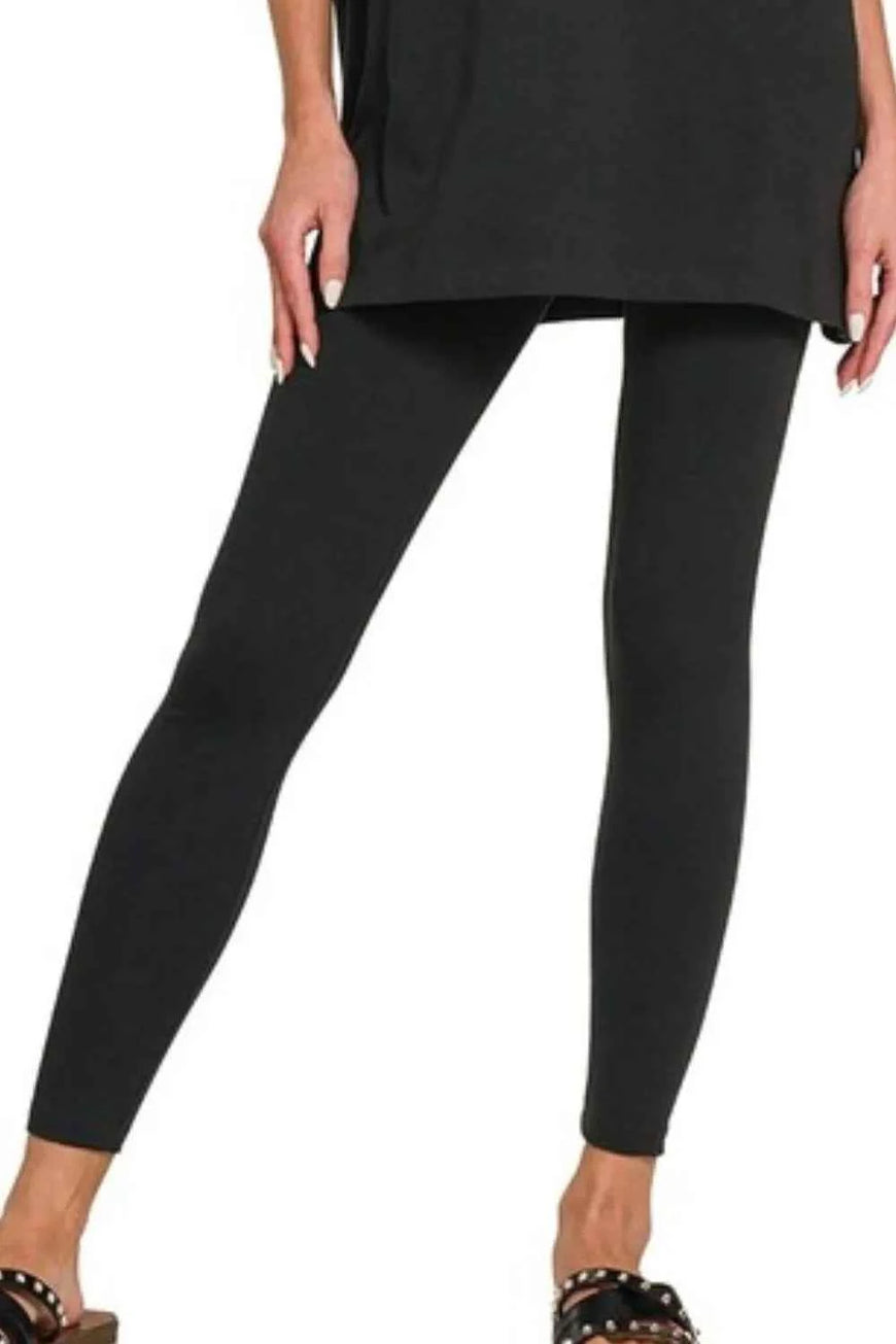 Zenana Cotton Round Neck Top & Legging Set