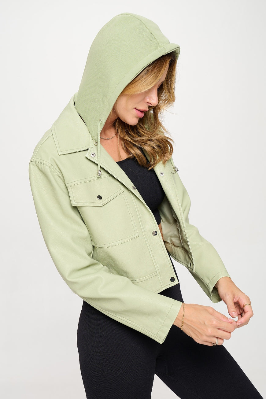 Coalition LA Snap Down Cropped Hooded Jacket - TopFashionHQ
