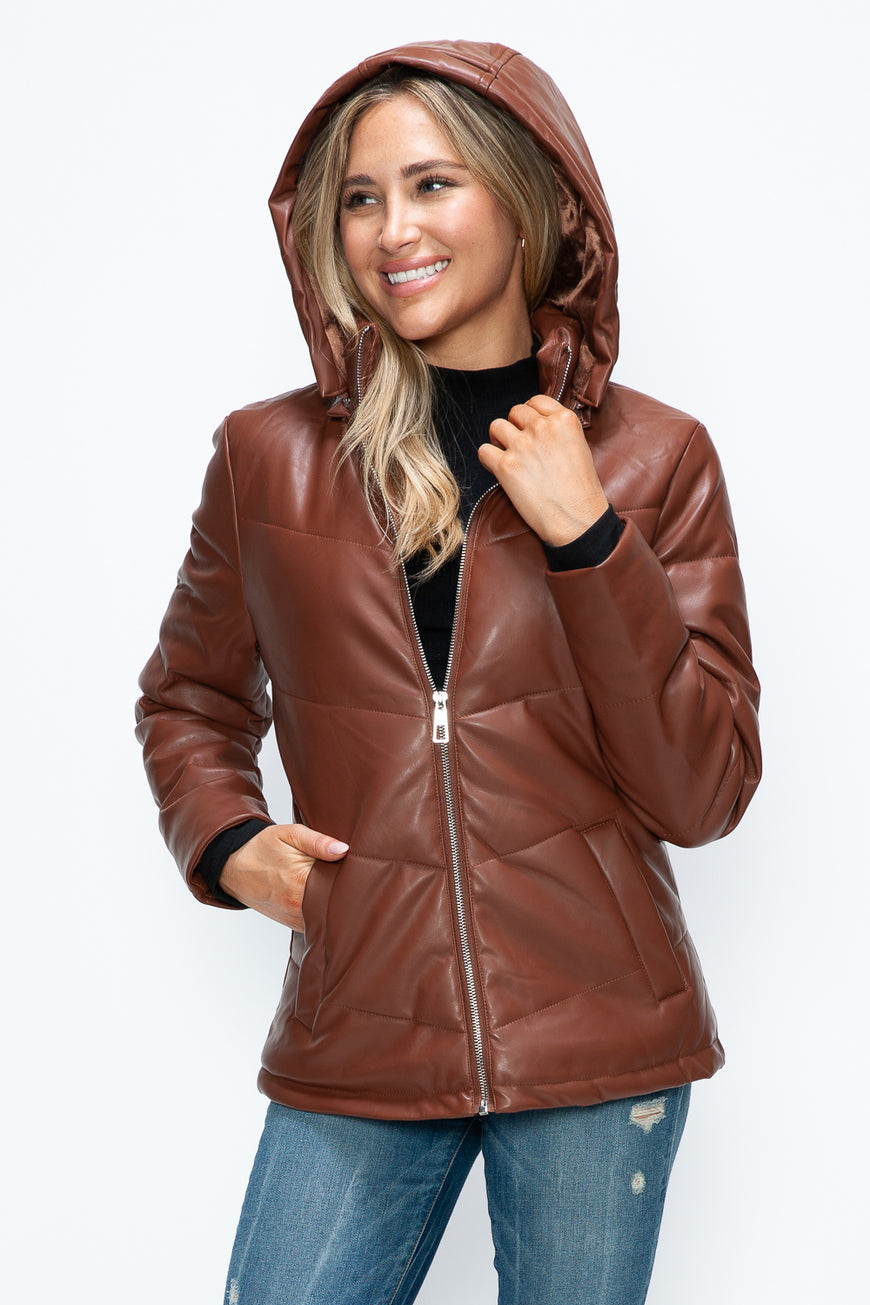 How Dare U Pocketed Zip Up Puffer Jacket with Removable Hood - TopFashionHQ