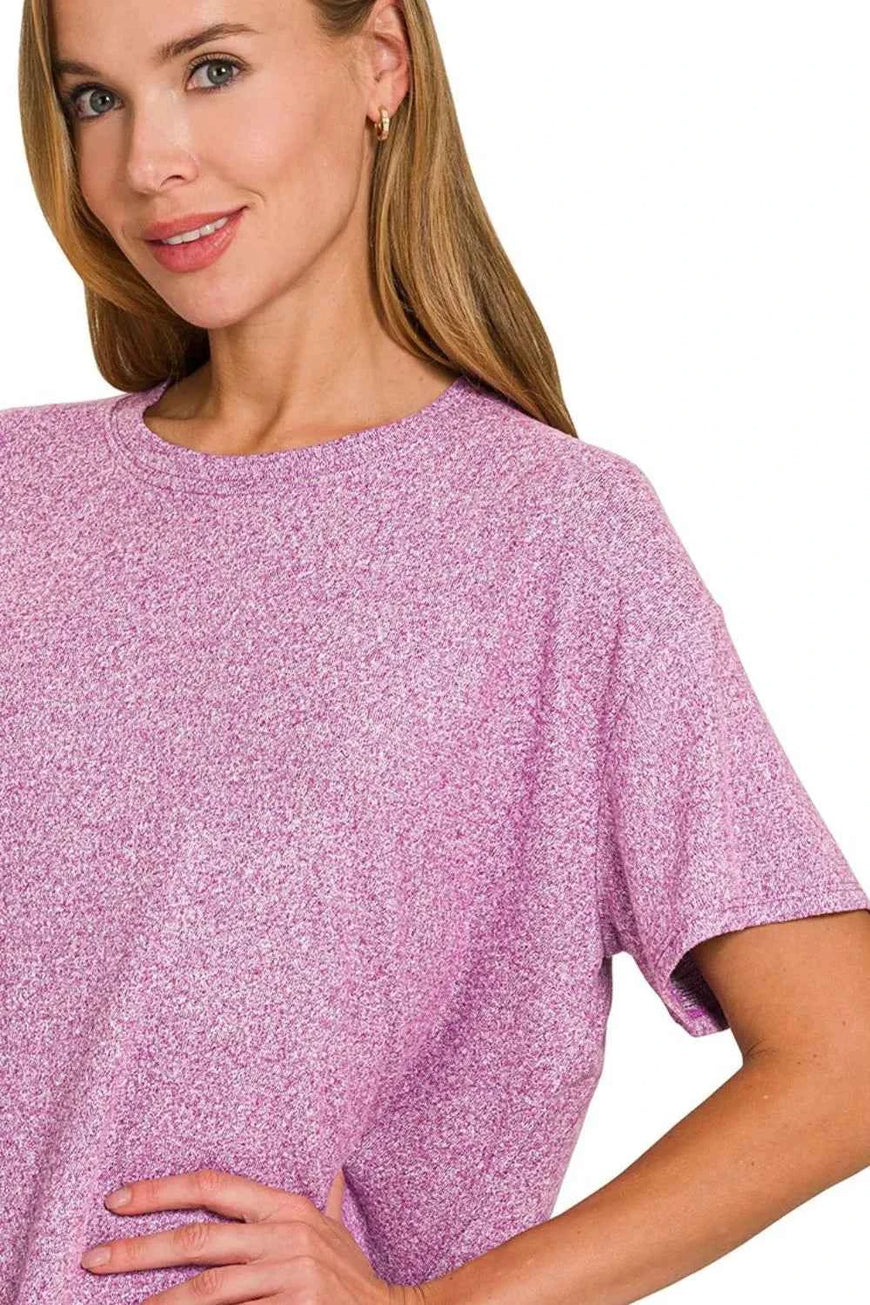 Zenana Soft Melange Short Sleeve Tee & Long Pants Set