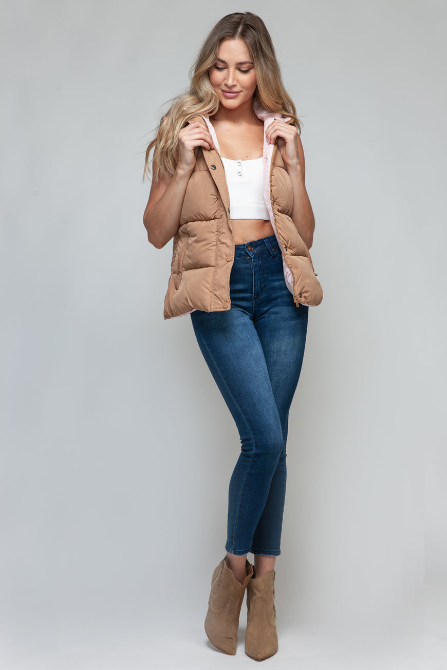 Snobbish Snap and Zip Closure Hooded Vest - TopFashionHQ
