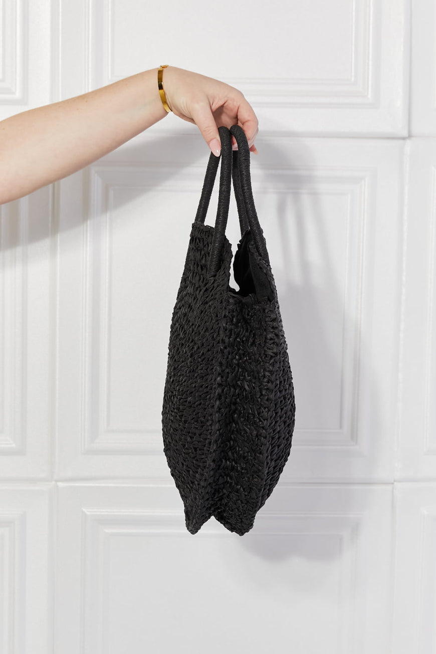 Justin Taylor Beach Date Straw Rattan Handbag in Black - TopFashionHQ