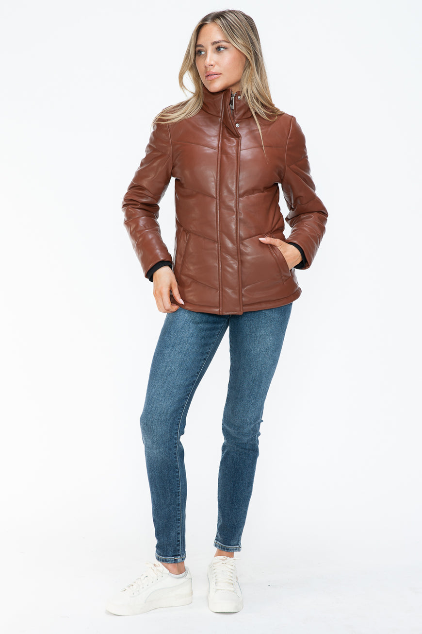 Snobbish Pocketed Zip Up Turtleneck Puffer Jacket - TopFashionHQ