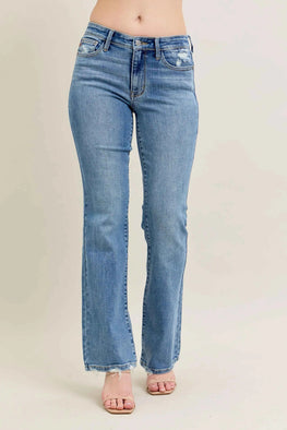 Judy Blue Full Size Mid Rise Wash Destroy Hem Bootcut Jeans Plus Size