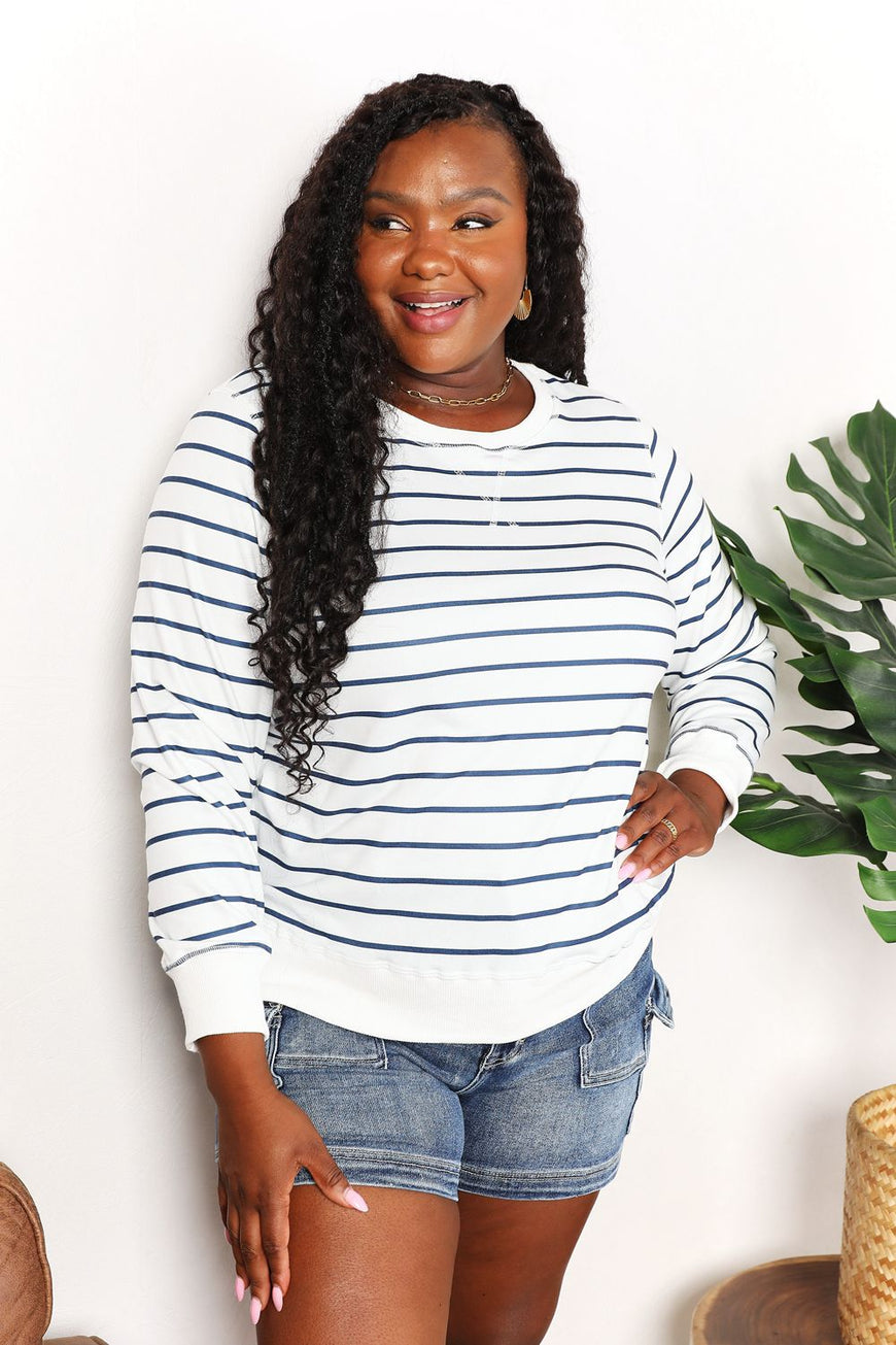 Double Take Striped Long Sleeve Round Neck Top - TopFashionHQ