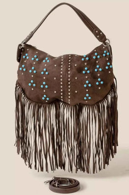 Fame Studded Pattern Multi Fringe Hobo Shoulder Bag