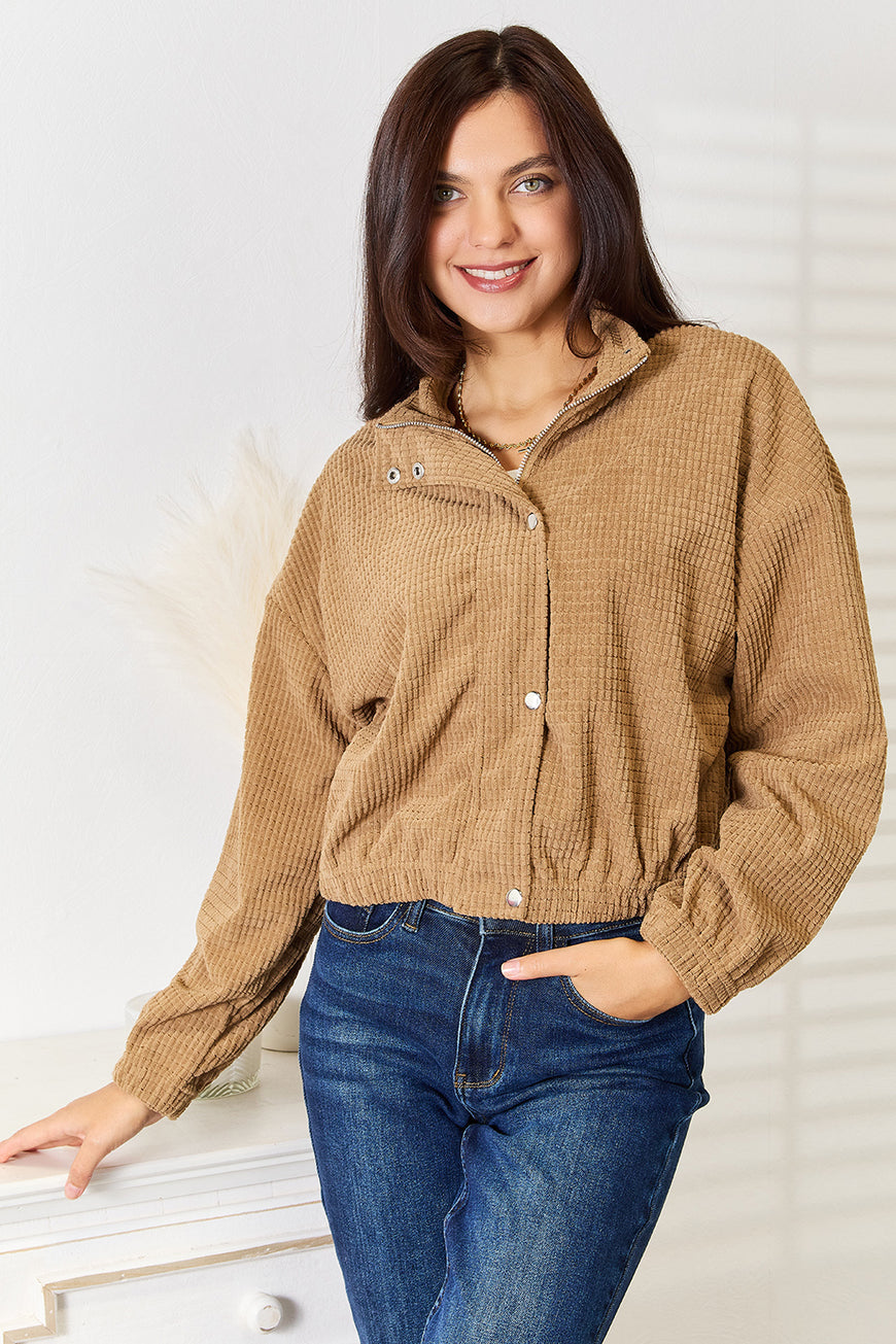 Double Take Long Sleeve Dropped Shoulder Jacket - TopFashionHQ