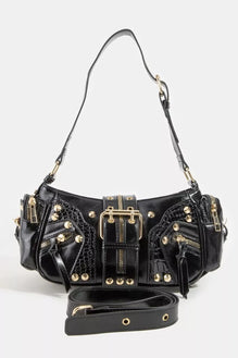 Fame Rivet Detail Leather Shoulder Bag