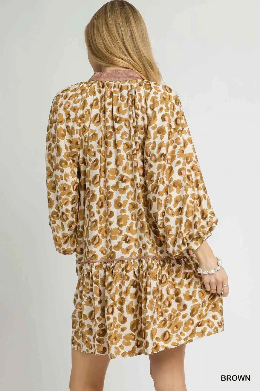 Umgee Leopard Print Tiered Mini Dress