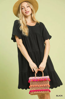 Umgee Linen Tiered Babydoll Dress with Ruffle Sleeves
