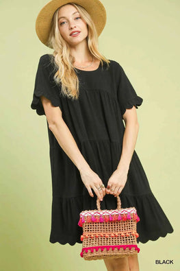 Umgee Linen Tiered Babydoll Dress with Ruffle Sleeves