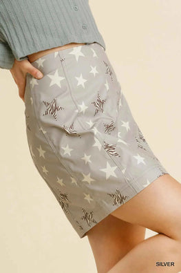 Umgee Animal Star Print Skirt with Back Zipper Closure