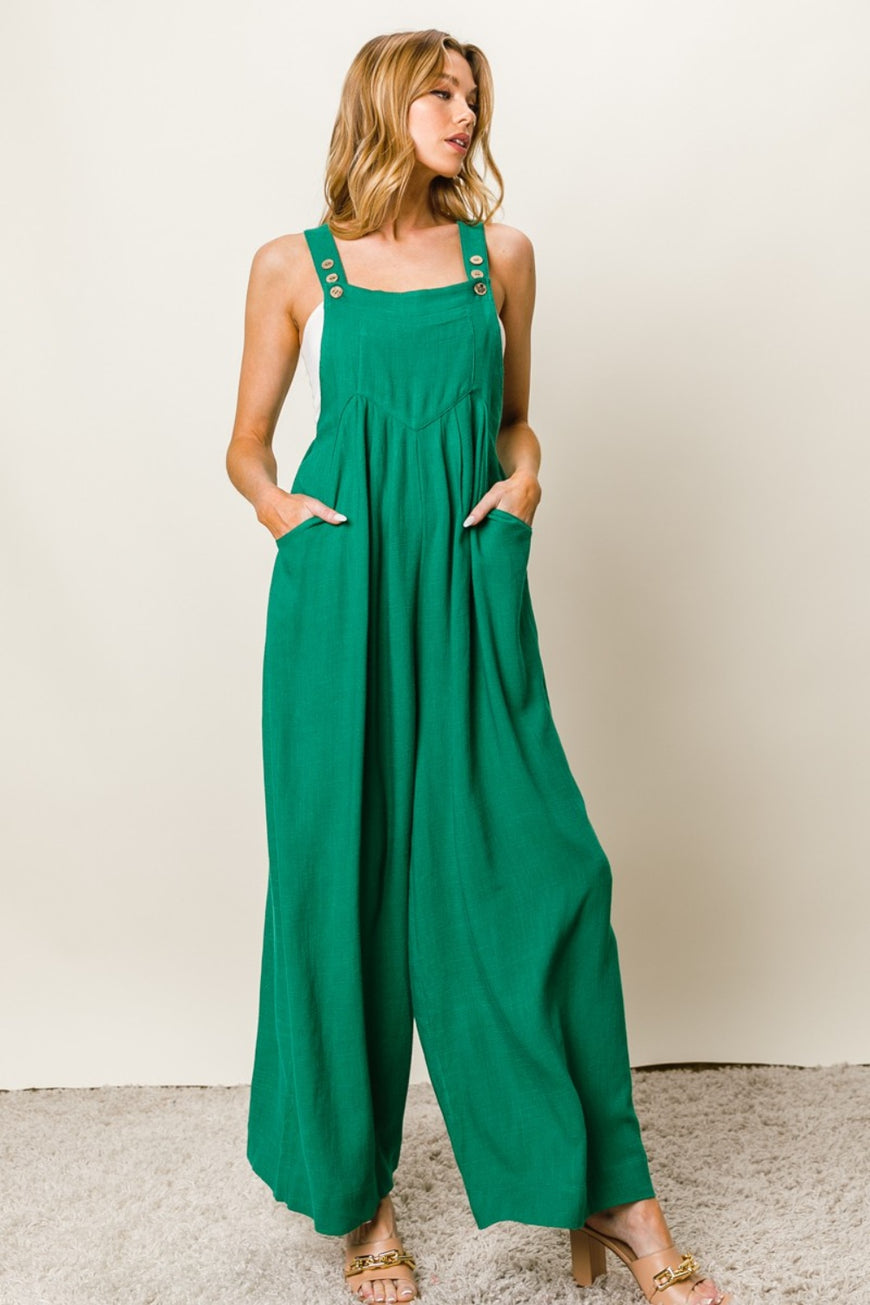 BiBi Texture Sleeveless Wide Leg Jumpsuit - TopFashionHQ