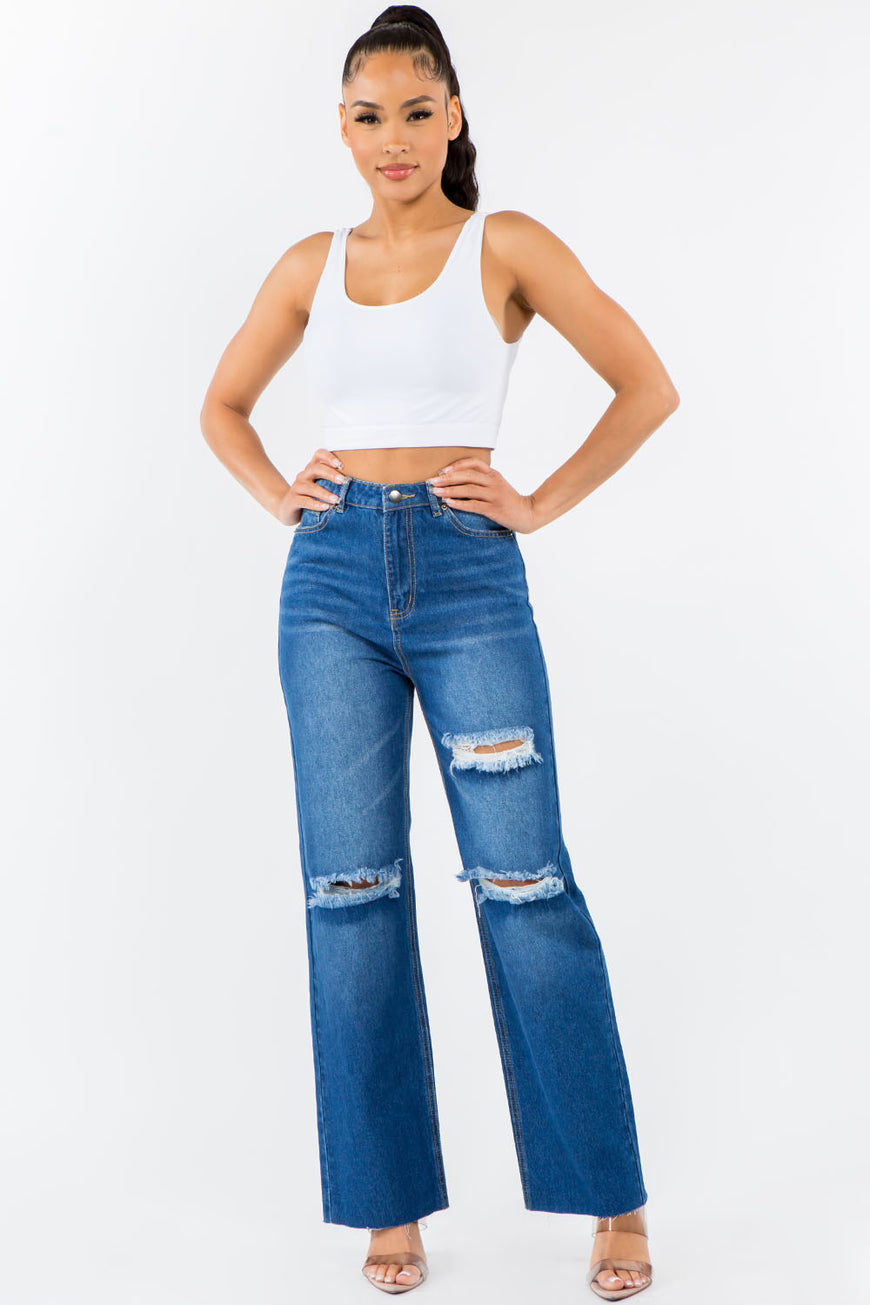 American Bazi High Waist Distressed Wide Leg Jeans