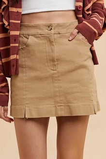 Annie Wear Comfort Stretch Cotton Slit Detailed Mini Skirt