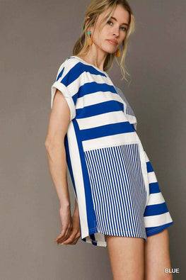 Umgee Mixed Striped Short Sleeve Romper