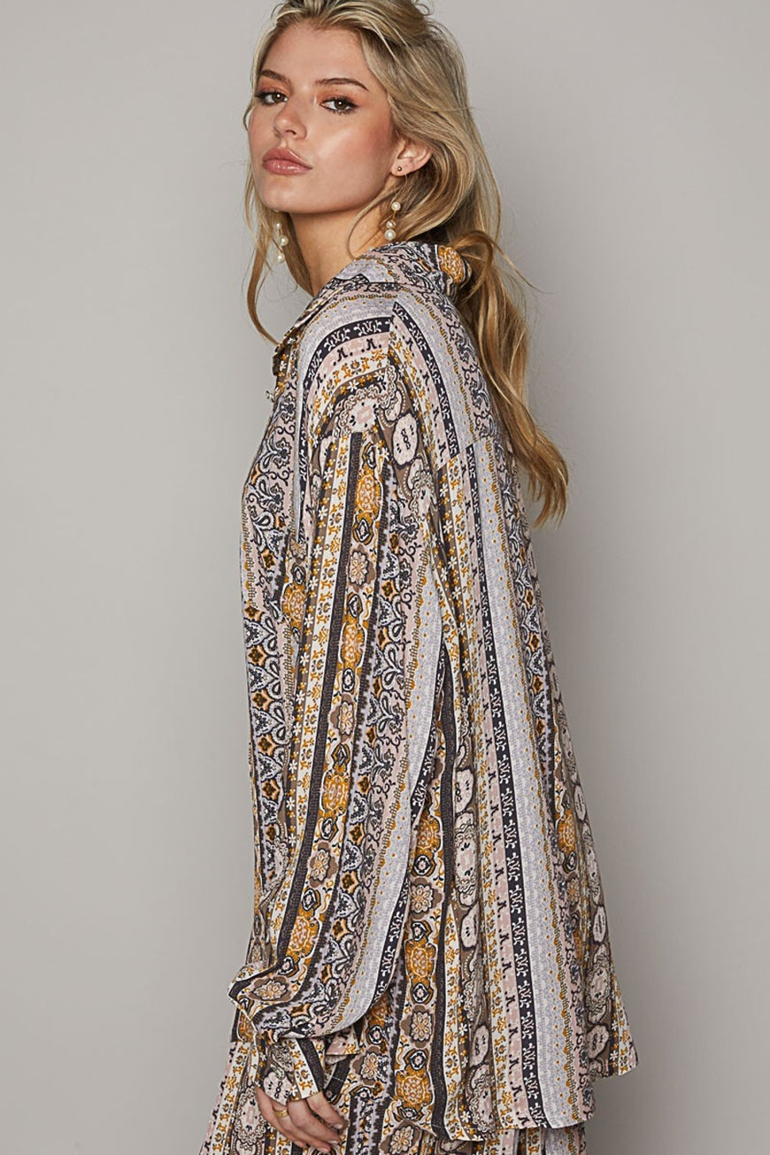 POL Long Sleeve Button Down Printed Shirt - TopFashionHQ