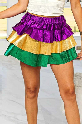 BiBi Mardi Gras Color Block Metallic Tiered Skirt