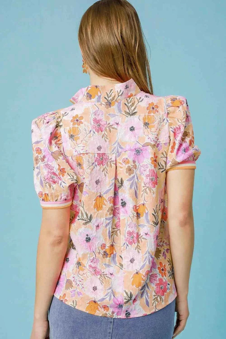 Umgee Floral Print Puff Sleeve Blouse