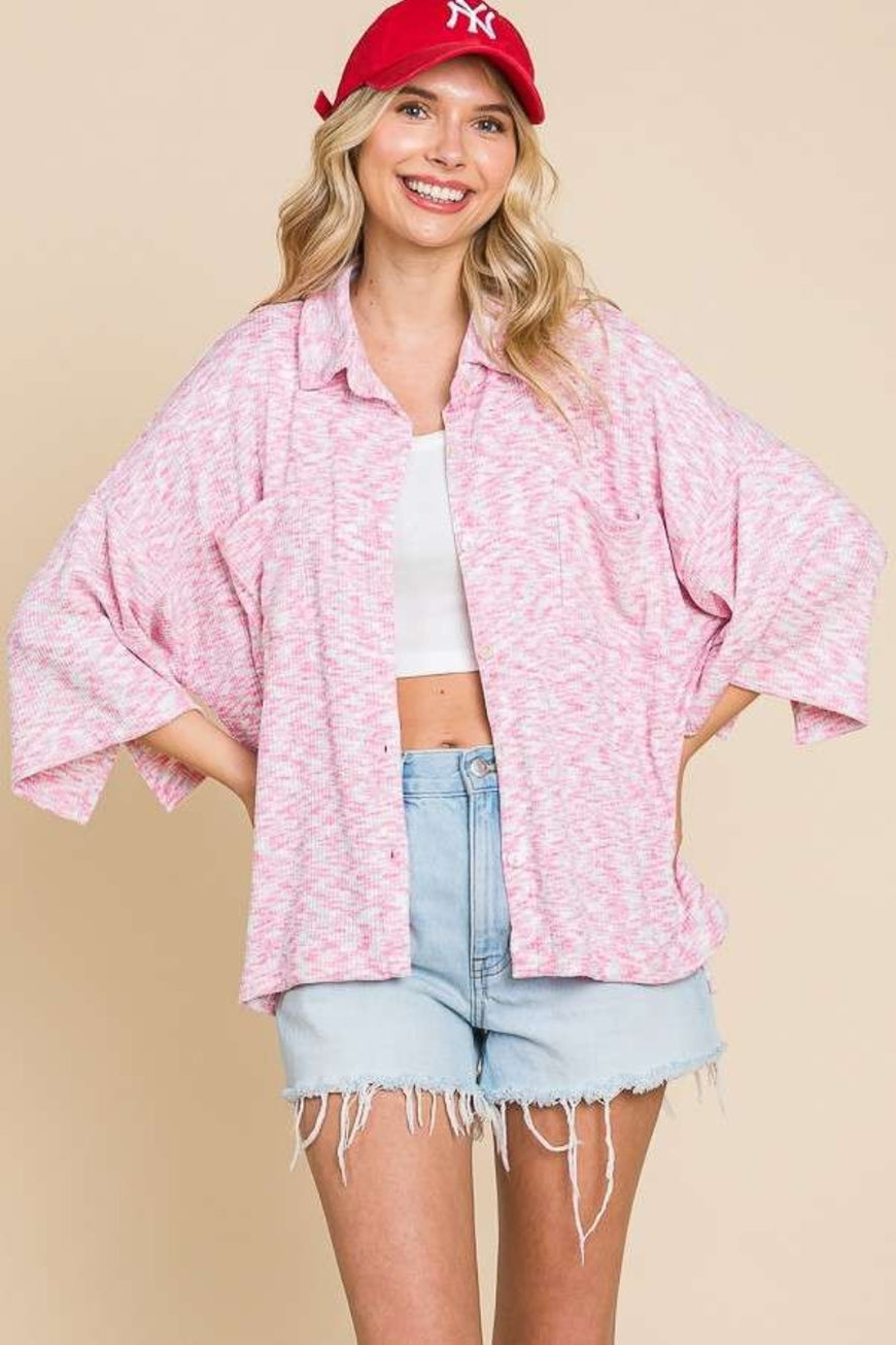 Culture Code Button Up Drop Shoulder Slit Shirt - TopFashionHQ