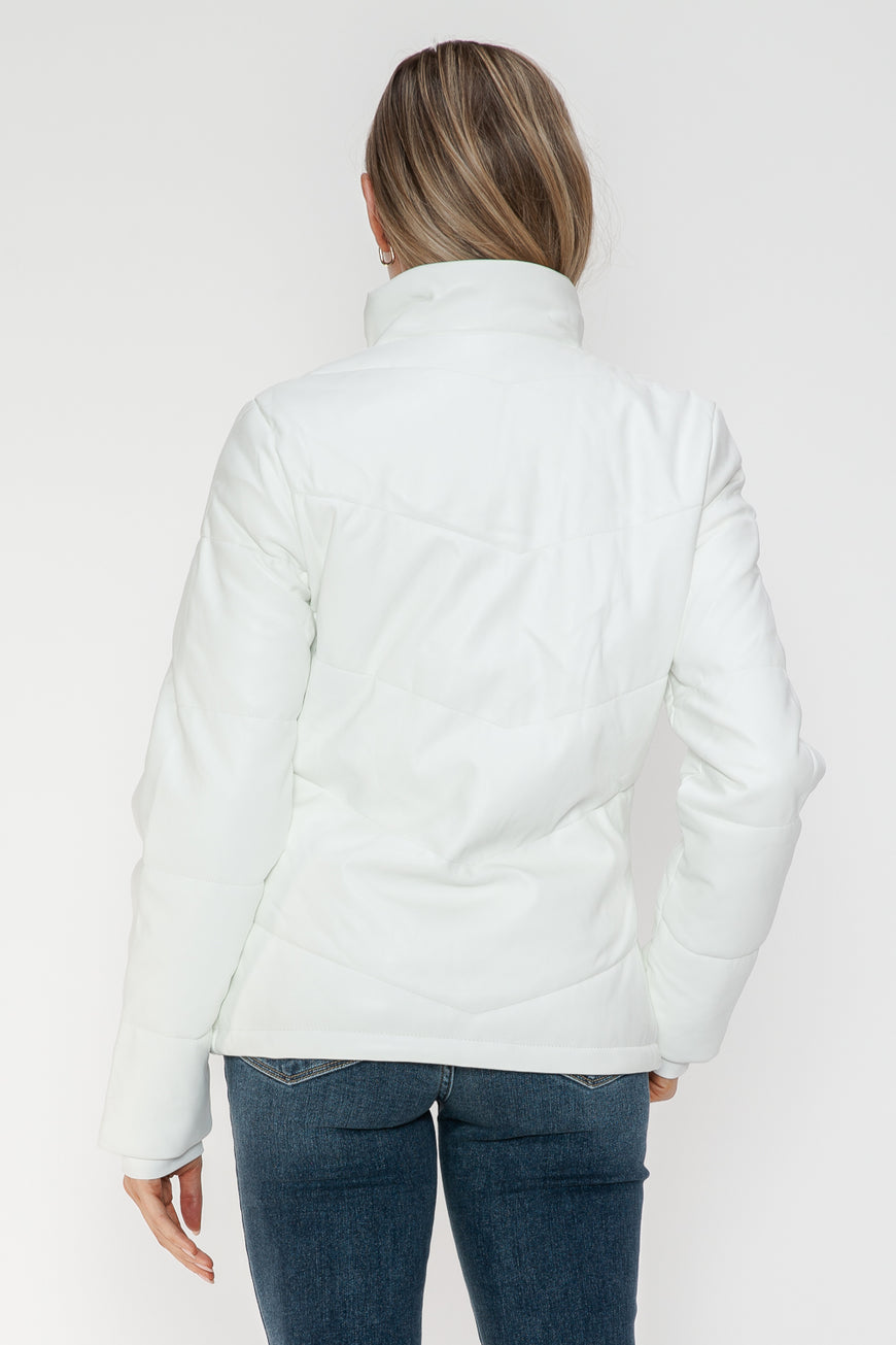 Snobbish Pocketed Zip Up Turtleneck Puffer Jacket - TopFashionHQ