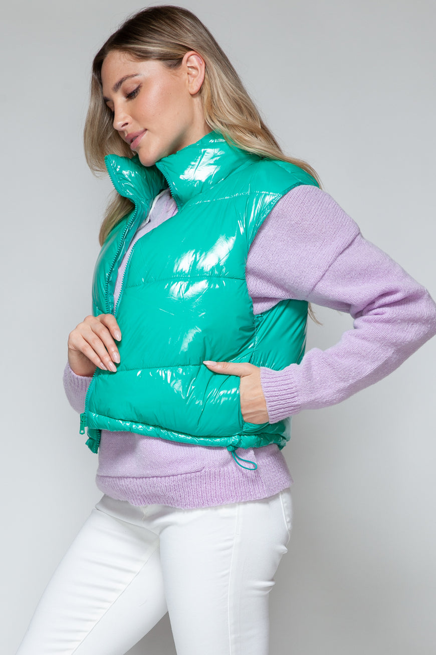 Snobbish Zip Up Turtleneck Shiny Quilted Vest - TopFashionHQ