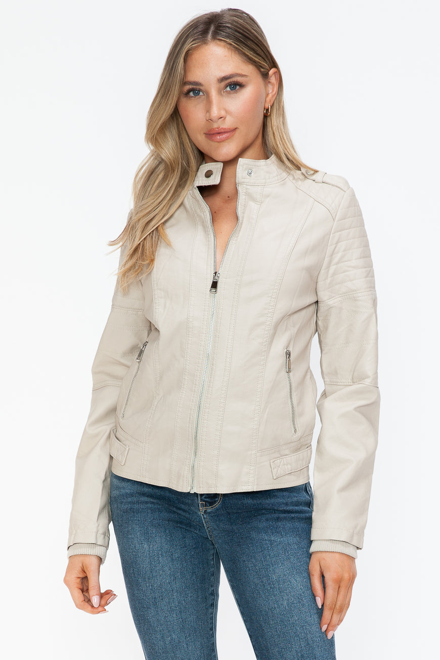 Snobbish PU Leather Biker Jacket with Side Zip Pockets - TopFashionHQ