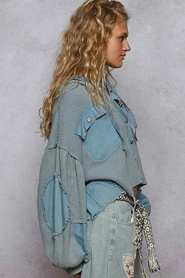 POL Contrast Cropped Jacket with Raw Edge Detail