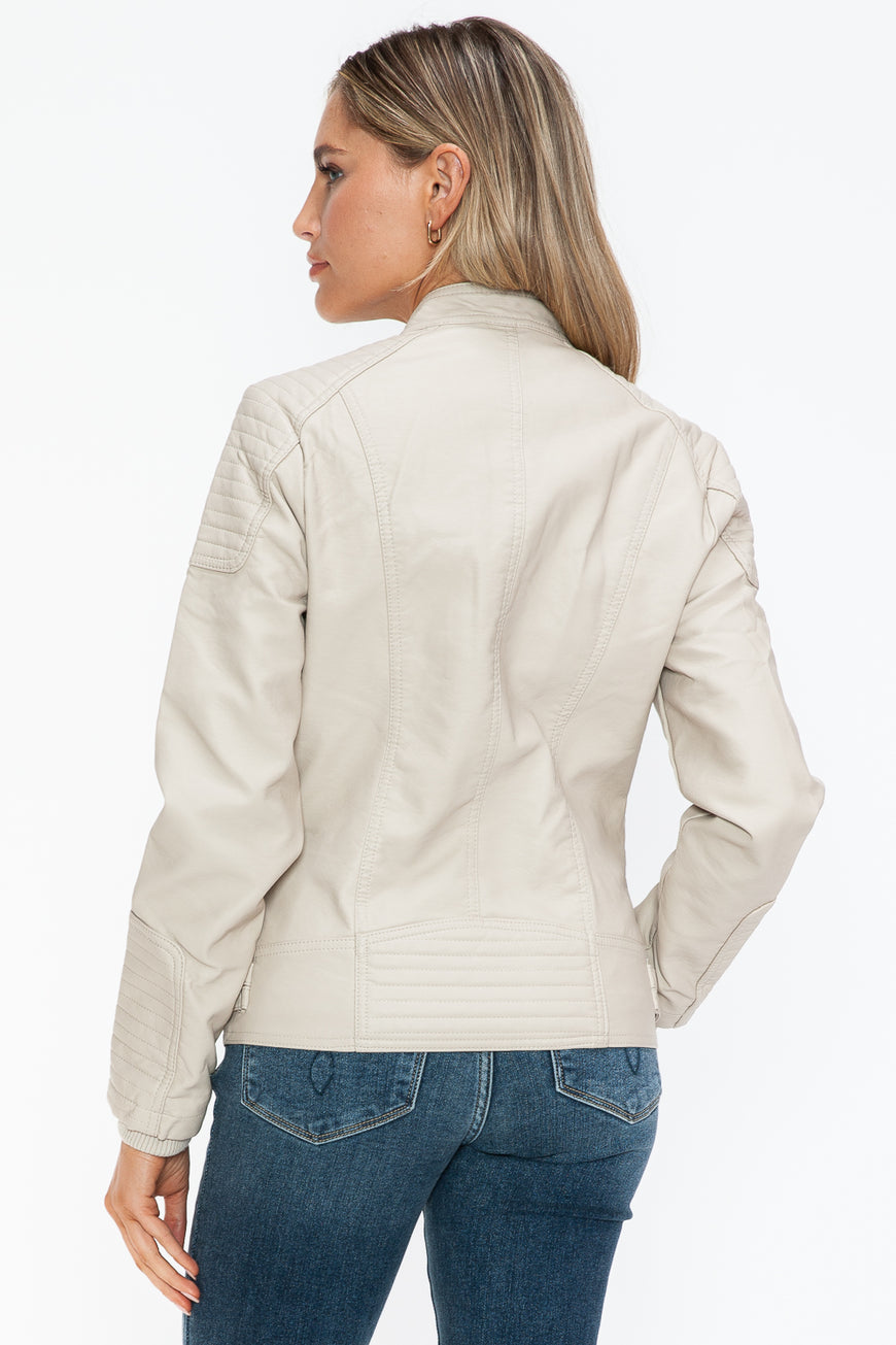 Snobbish Faux Leather Biker Jacket with Side Zip Pockets - TopFashionHQ
