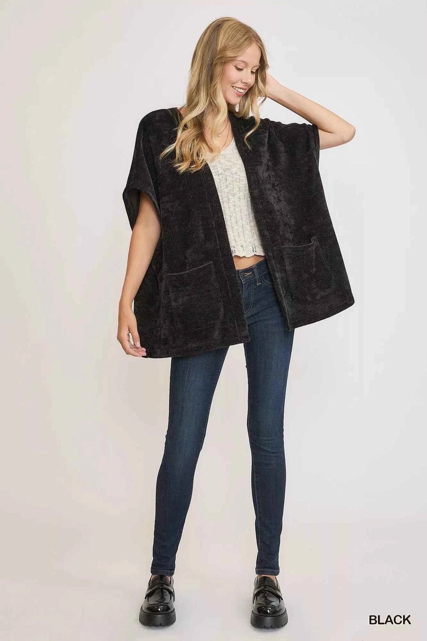 Umgee Open Front Knit Cardigan with Front Pockets