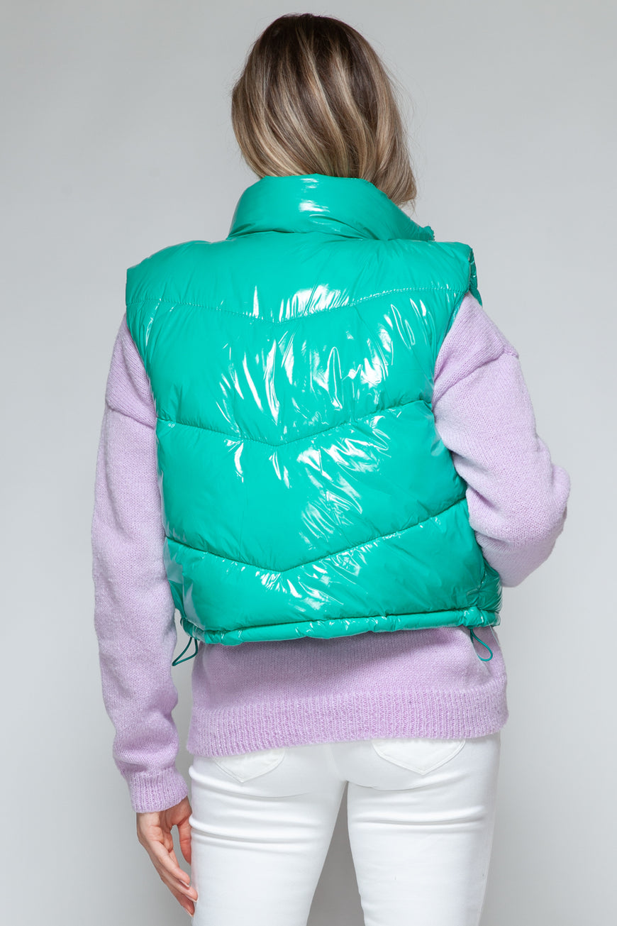 Snobbish Zip Up Turtleneck Shiny Quilted Vest - TopFashionHQ